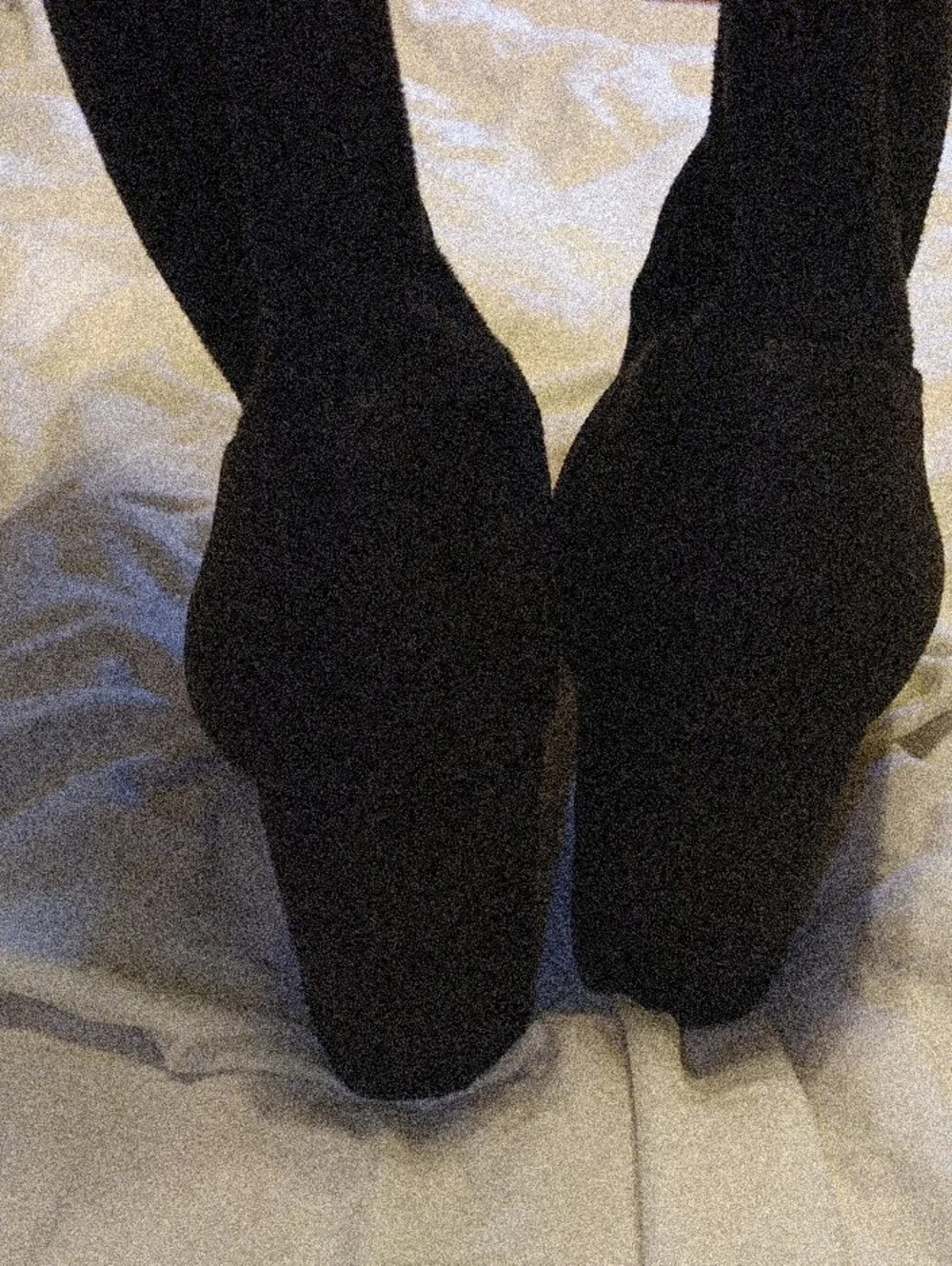 Tall Black Over-the-Knee Black Heel Boots with Back Tie